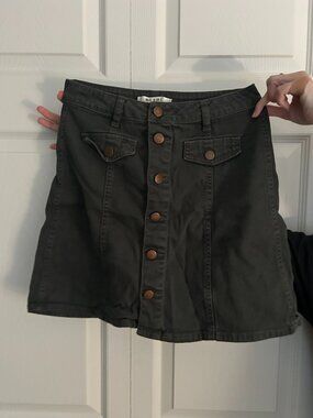 Francesca's Miami Green Denim Mini Skirt Button Front